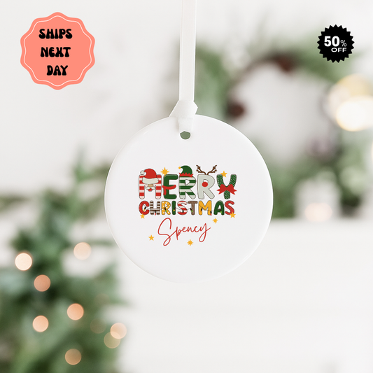 Christmas Ornament — 'Merry Christmas' Personalized Ceramic Decoration