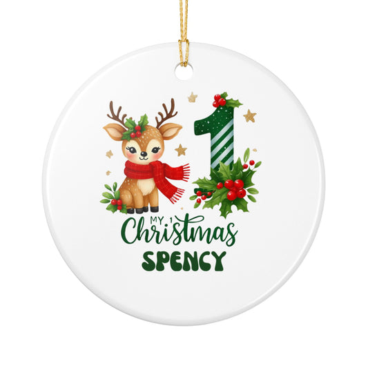 First Christmas Ornament — Personalized 'My 1st Christmas' Reindeer Ceramic Keepsake