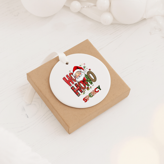 Personalized 'Ho Ho Ho' Santa Ceramic Ornament — Custom Name Christmas Decoration