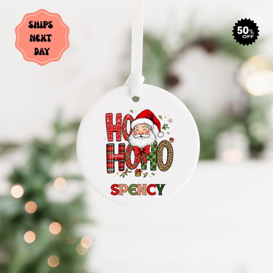 Personalized 'Ho Ho Ho' Santa Ceramic Ornament — Custom Name Christmas Decoration