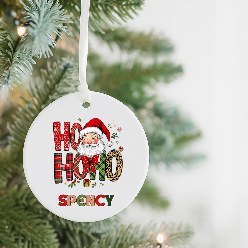 Personalized 'Ho Ho Ho' Santa Ceramic Ornament — Custom Name Christmas Decoration