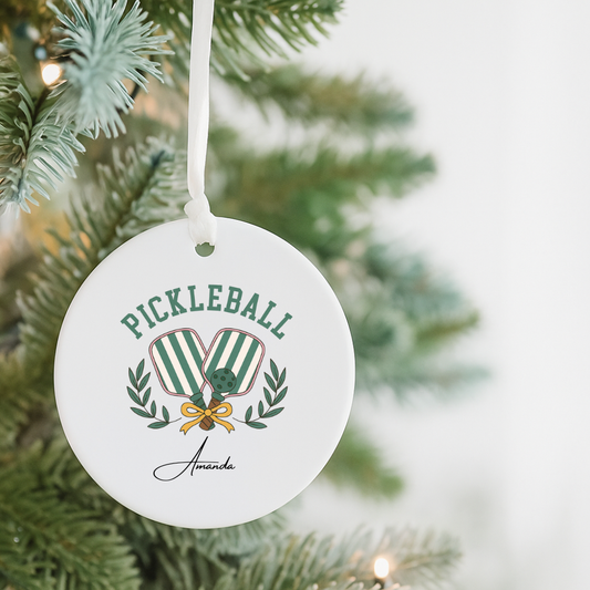 Pickleball Ceramic Ornament — Custom Name Holiday Decoration