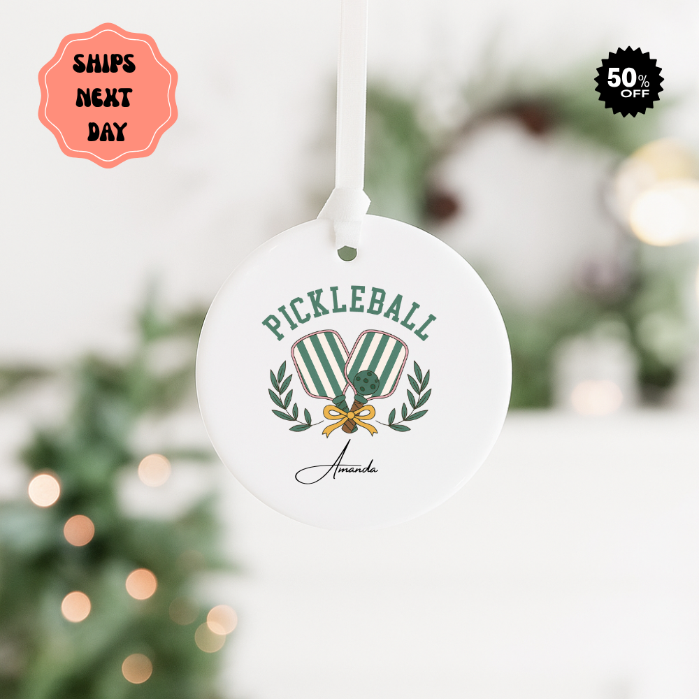 Pickleball Ceramic Ornament — Custom Name Holiday Decoration