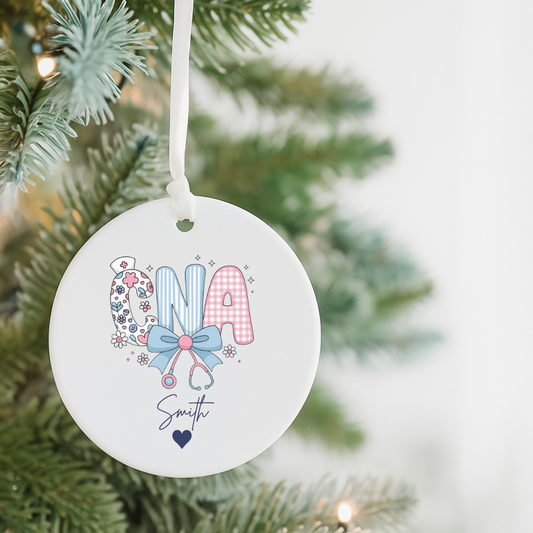 Nana Nurse Personalized Ceramic Ornament — Custom Name Grandma Gift for Nurses, Baby Shower & Mother’s Day