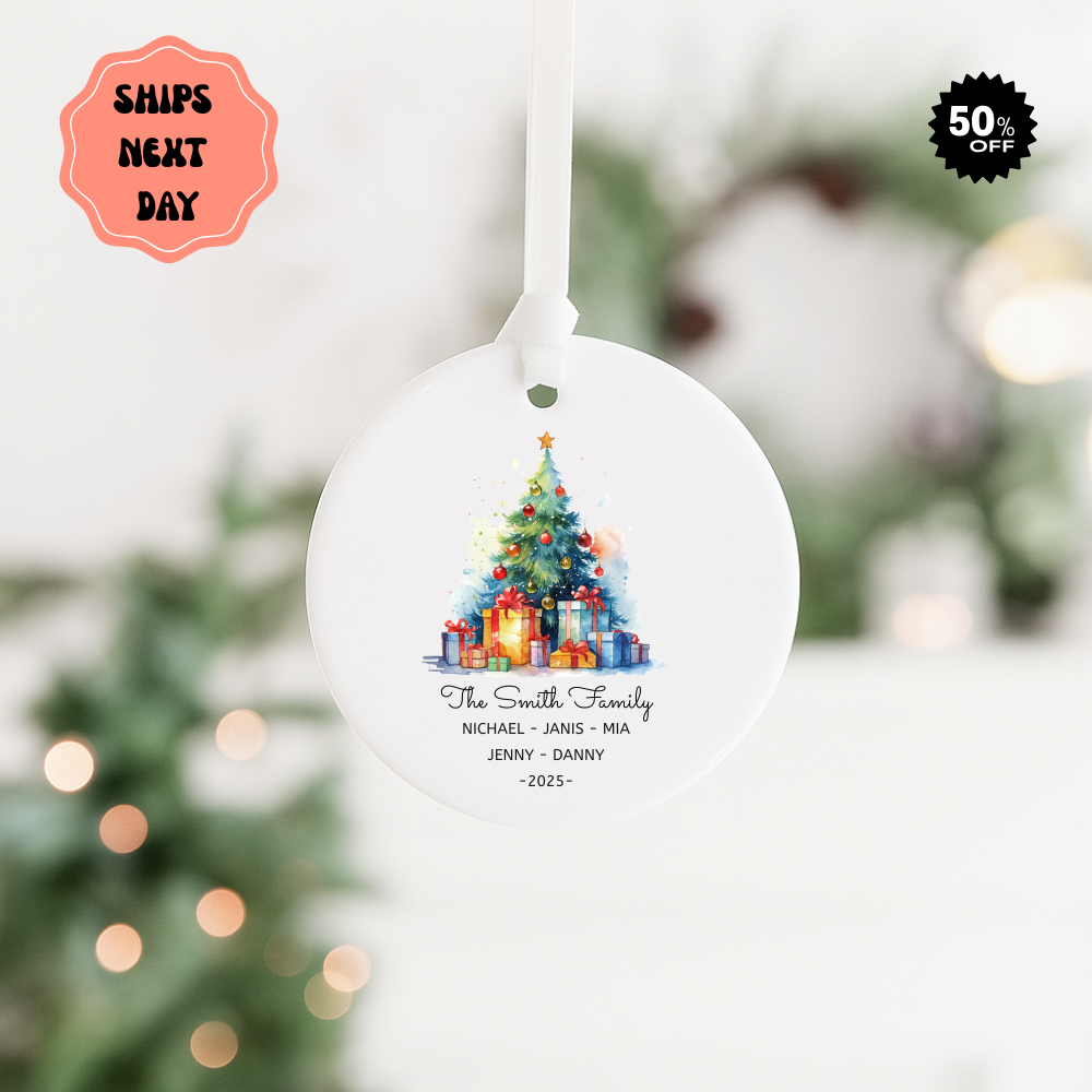 Personalized Christmas Tree Ornament — Custom Family Name & Members (2025)