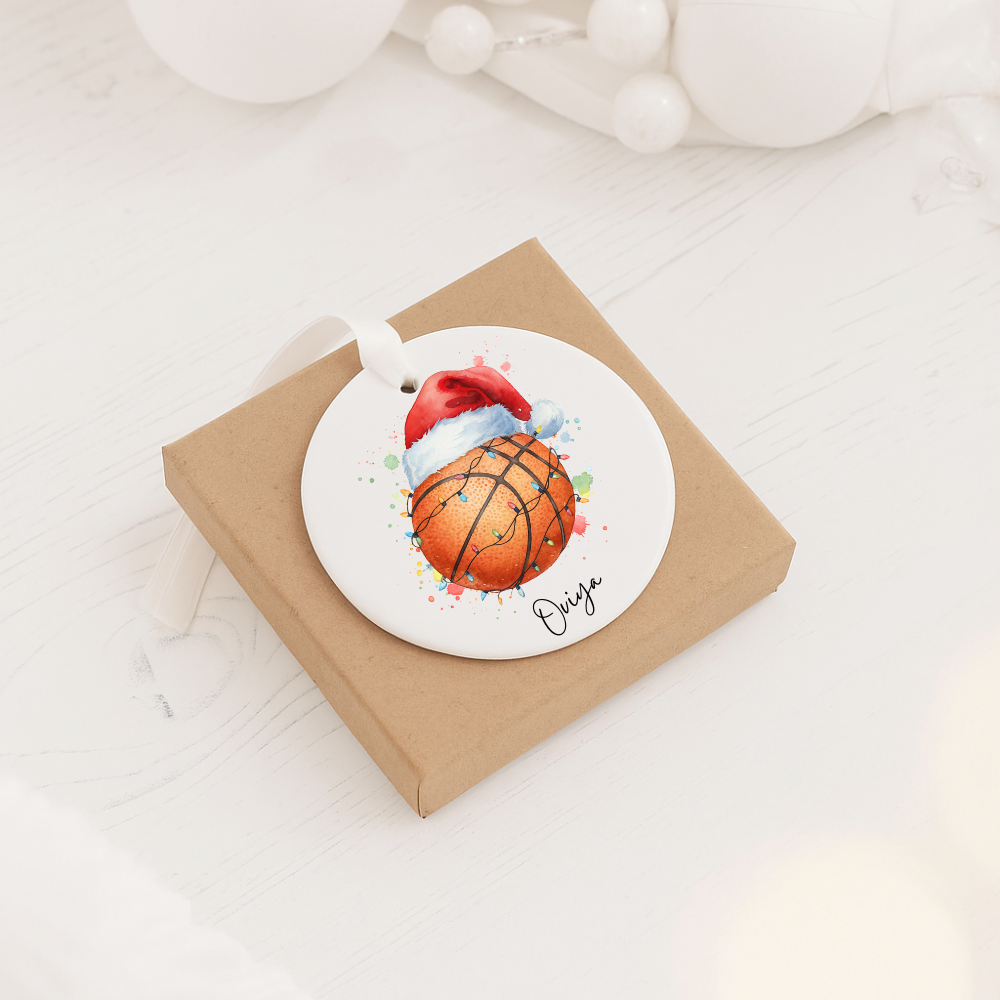Basketball Santa Ceramic Ornament — Personalized Name & 2025 Holiday Decoration