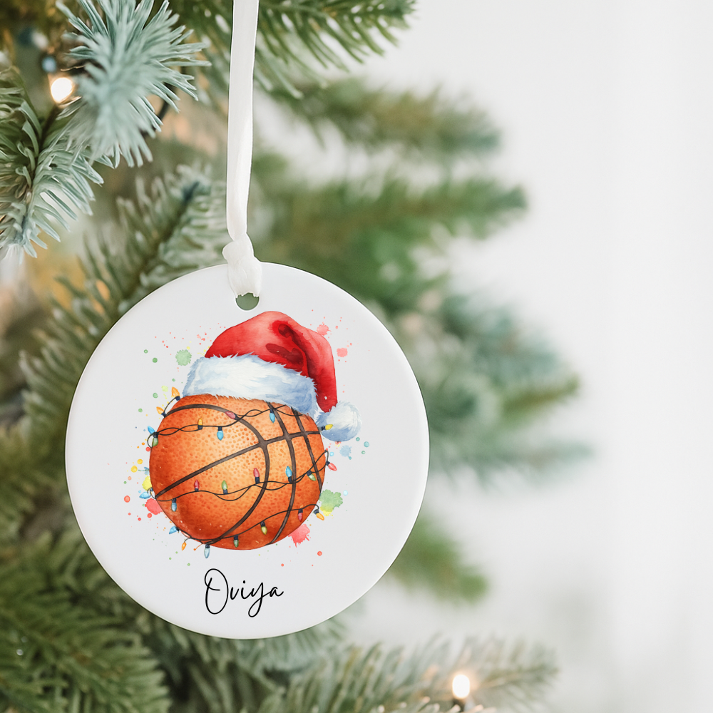 Basketball Santa Ceramic Ornament — Personalized Name & 2025 Holiday Decoration