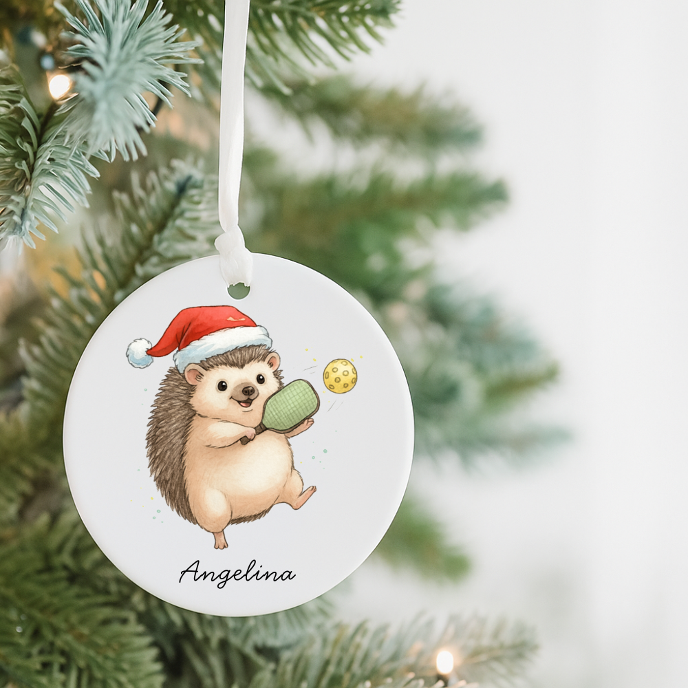 Personalized Hedgehog Christmas Ornament — Ceramic Holiday Decoration (Name & Year)