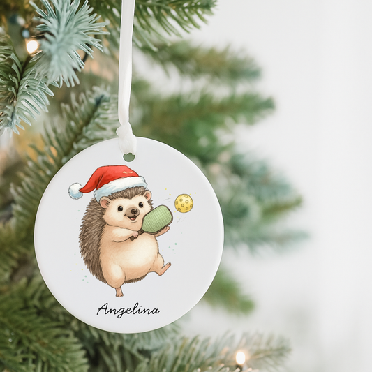 Personalized Hedgehog Christmas Ornament — Ceramic Holiday Decoration (Name & Year)