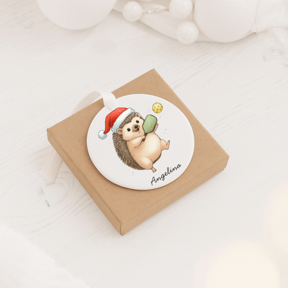 Personalized Hedgehog Christmas Ornament — Ceramic Holiday Decoration (Name & Year)