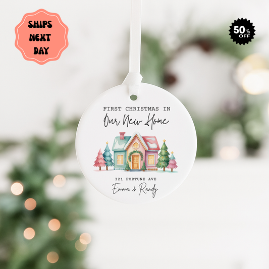 First Christmas in Our New Home Ceramic Ornament — Personalized New Home Holiday Decoration