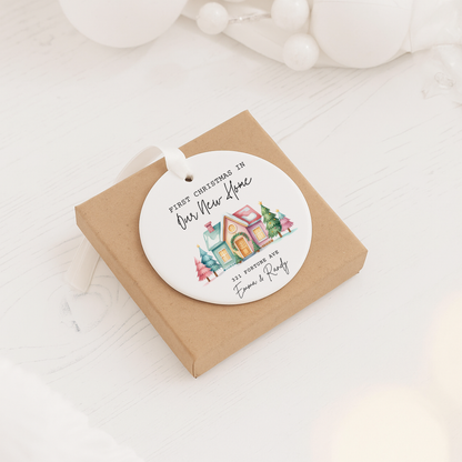 First Christmas in Our New Home Ceramic Ornament — Personalized New Home Holiday Decoration
