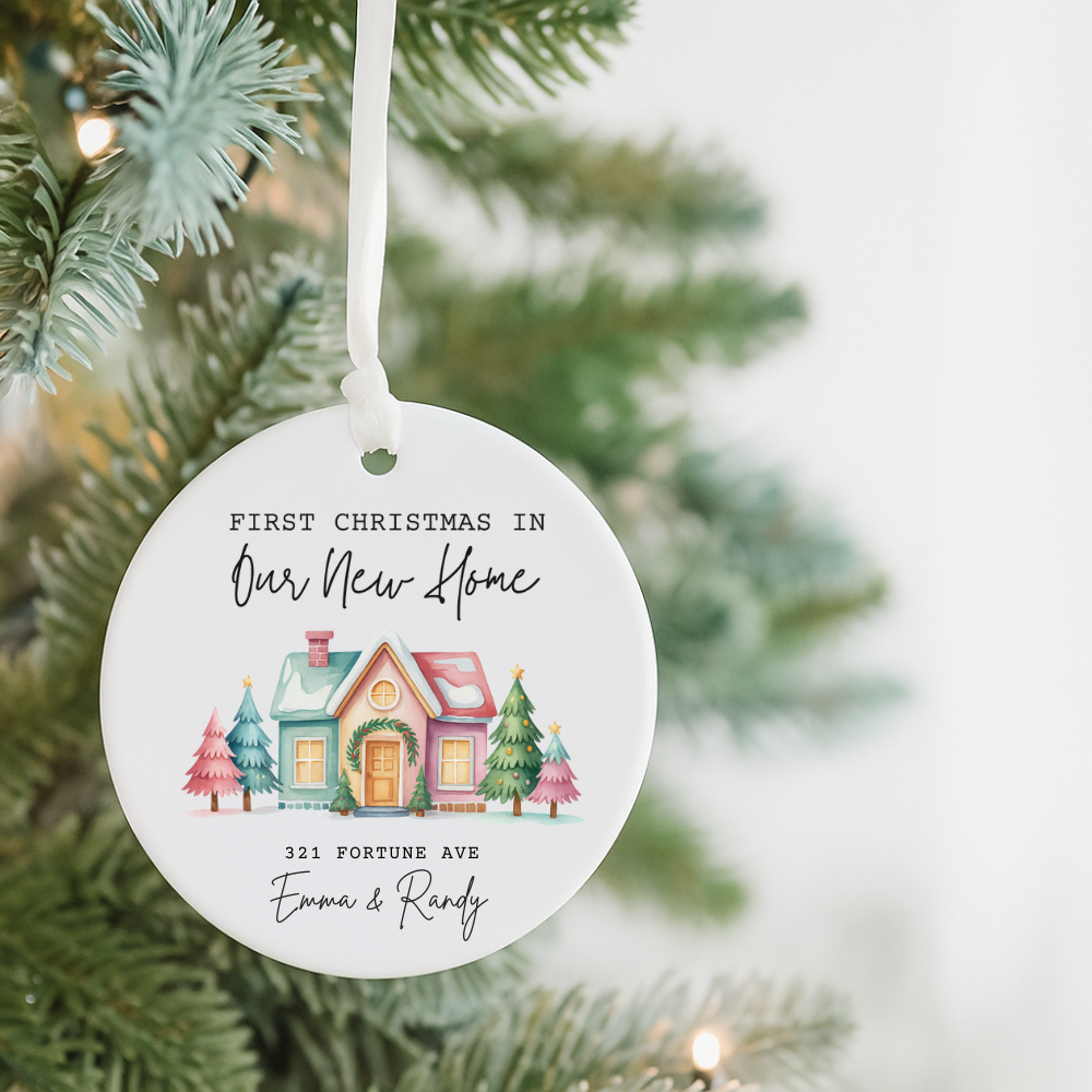 First Christmas in Our New Home Ceramic Ornament — Personalized New Home Holiday Decoration