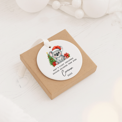 Personalized Baby's First Christmas Ceramic Ornament — Koala with Santa Hat, Custom Name & Year 2025