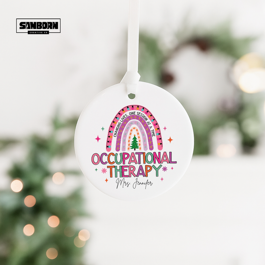 Occupational Therapy Ornament — Personalized Ceramic Holiday Decoration ("Changing Lives, One Session at a Time")