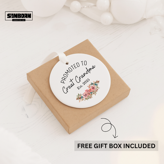 Promoted to Great Grandma 2025 Ceramic Ornament — Floral New Grandma Gift