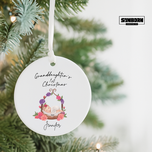Personalized 'Granddaughter's 1st Christmas' Ceramic Ornament — Baby Newborn Keepsake