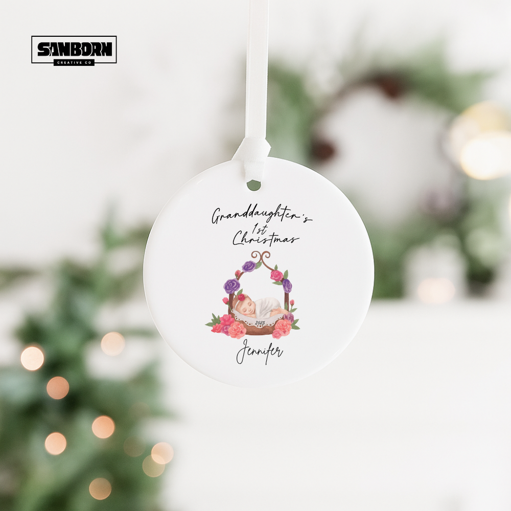 Personalized 'Granddaughter's 1st Christmas' Ceramic Ornament — Baby Newborn Keepsake