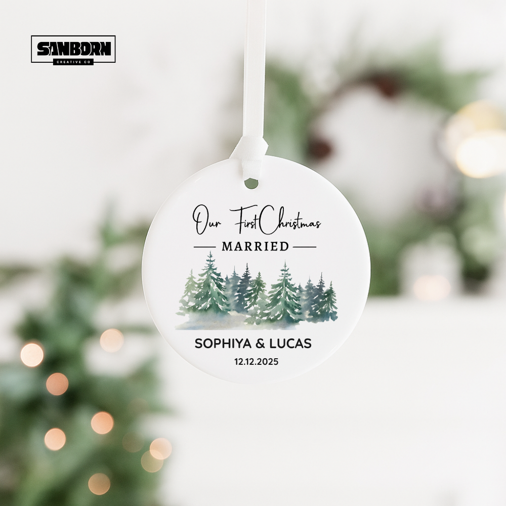 Our First Christmas Married Personalized Ceramic Ornament — Custom Names & Date