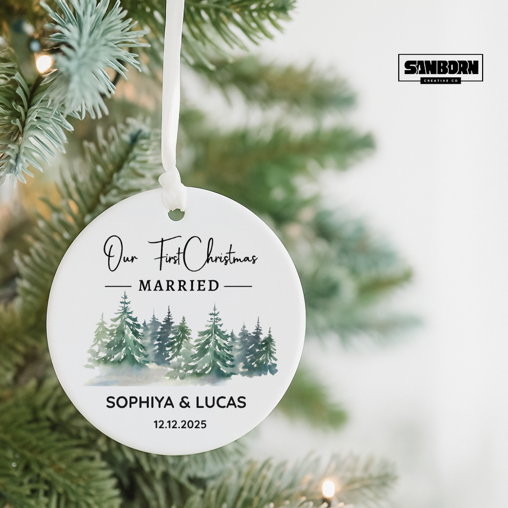 Our First Christmas Married Personalized Ceramic Ornament — Custom Names & Date