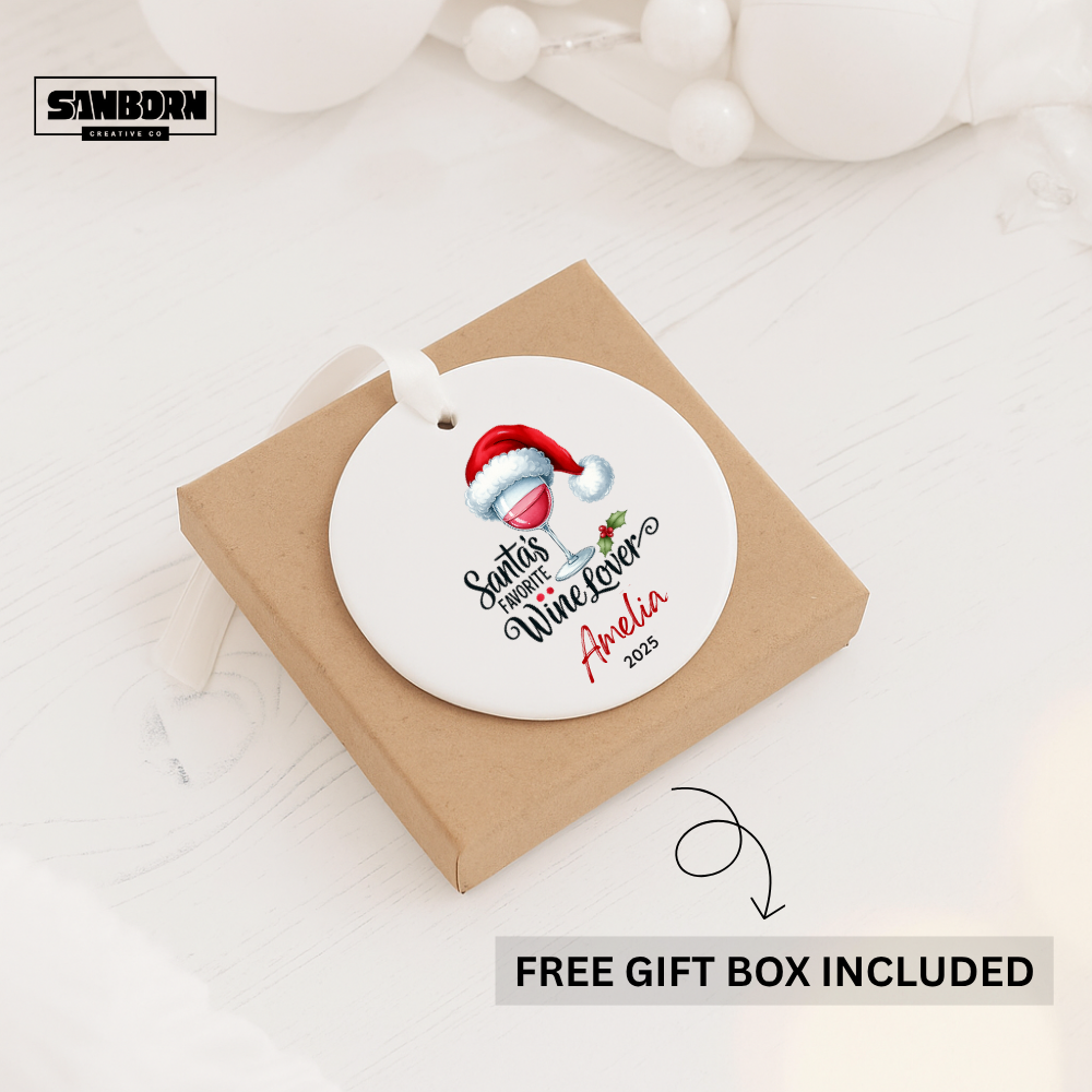 Santa’s Favorite Wine Lover Ceramic Ornament — Personalized Christmas Decoration (Name & Year)