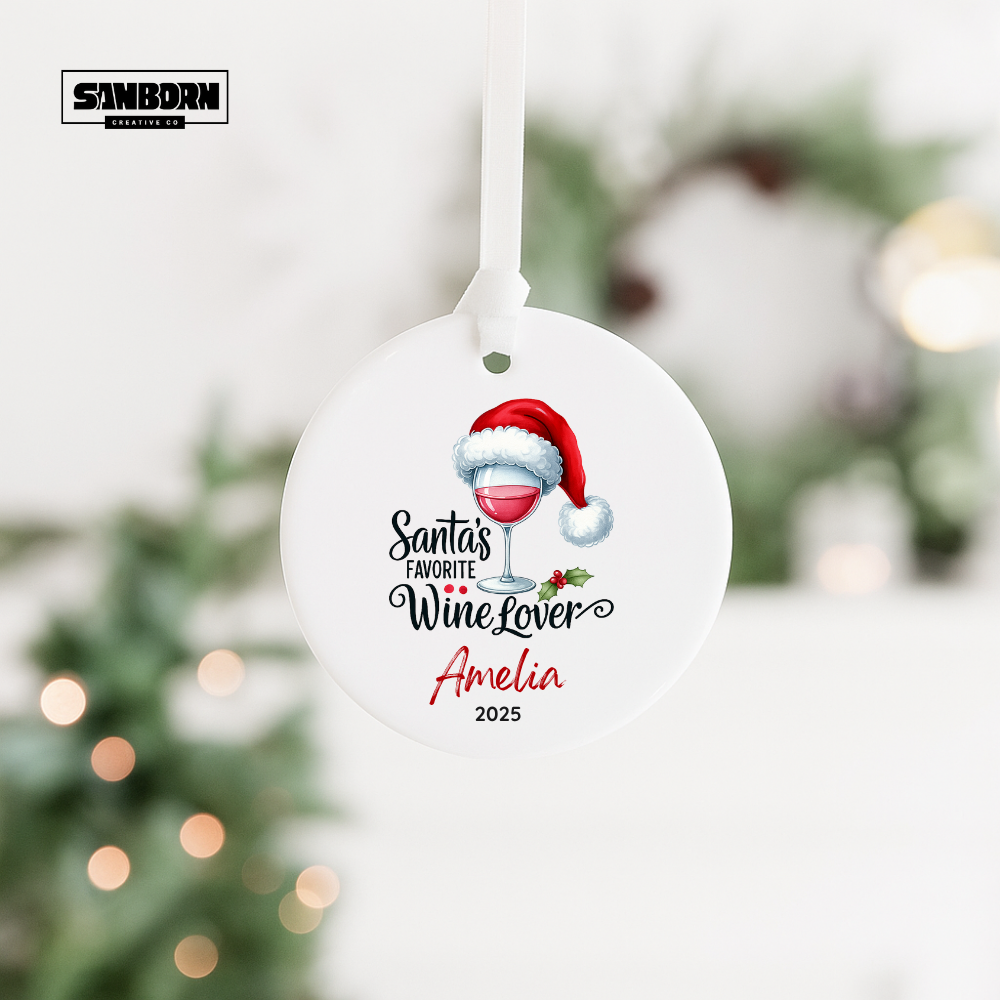 Santa’s Favorite Wine Lover Ceramic Ornament — Personalized Christmas Decoration (Name & Year)