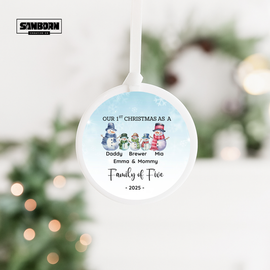 Family of Five Personalized Christmas Ornament – Our 1st Christmas as a Family (2025)